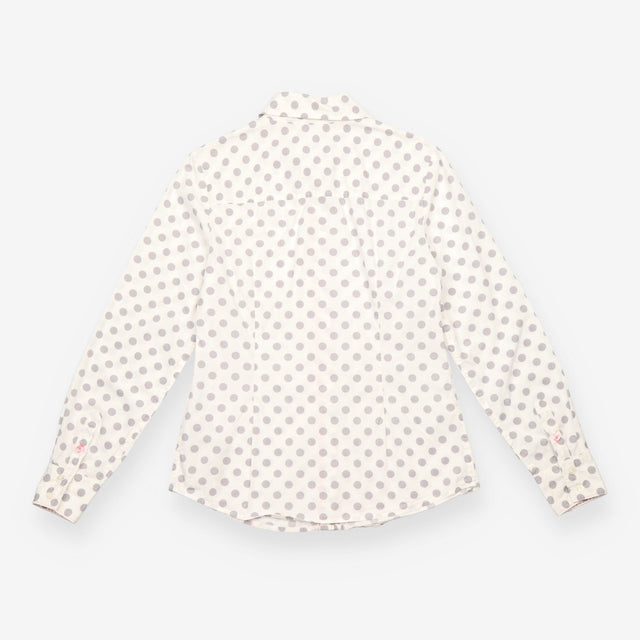 Cotton Shirt Ivory Grey Polka Dot Long Sleeve