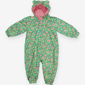 Puddlesuit green flowers pink lining