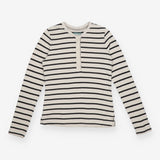 Henley Top Striped Cream Navy Long Sleeve Button F