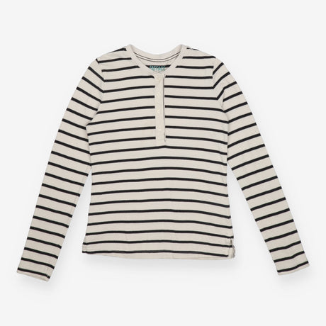 Henley Top Striped Cream Navy Long Sleeve Button F