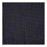 Navy Blue Shadow Check High Neck Frill V Split Tie
