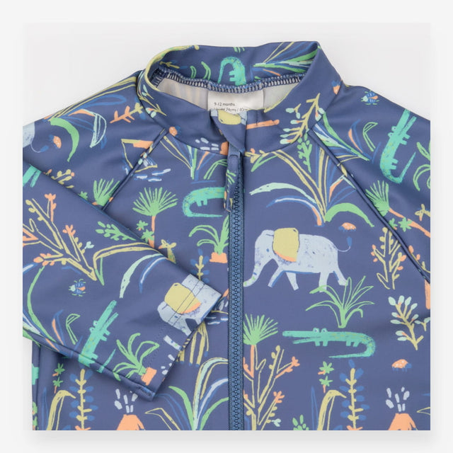Swimsuit Blue Safari Animals and Volcanos