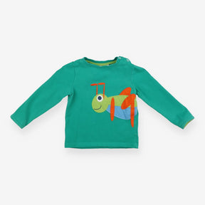 Long sleeve green t-shirt with grasshopper