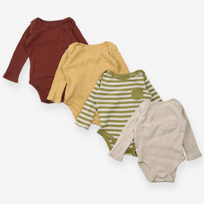 Bodysuits 4pk ribbed LS green stripe autumn colour