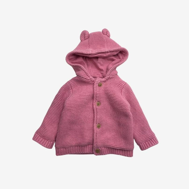 Pink Knit Hood Cardigan