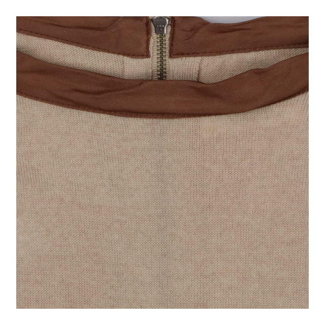 Midi Sweater Dress Cream & Brown Merino Wool, Silk
