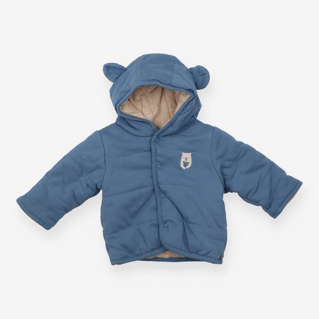 Jacket blue jersey padded ears fawn lining