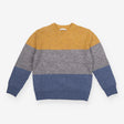 Sweater knit block stripes blue yellow grey