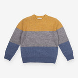 Sweater knit block stripes blue yellow grey