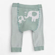 Knitted leggings green white stripe elephants