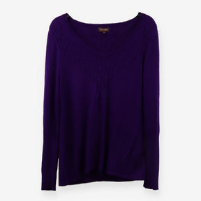 Fine Knit V‑Neck Jumper in Purple