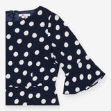 Navy Polka Dot Dress Midi Length