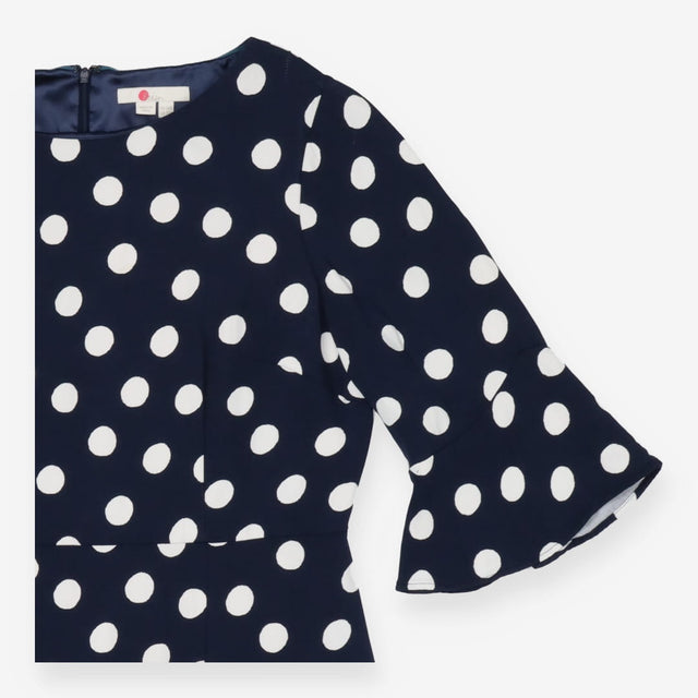 Navy Polka Dot Dress Midi Length