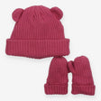 Hat and Mittens Ribbed Pink