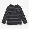 T Shirt Grandad Collar Grey and White Stripes