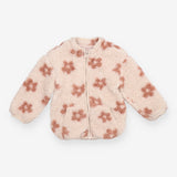 Cream Fleece Coat with Flowers