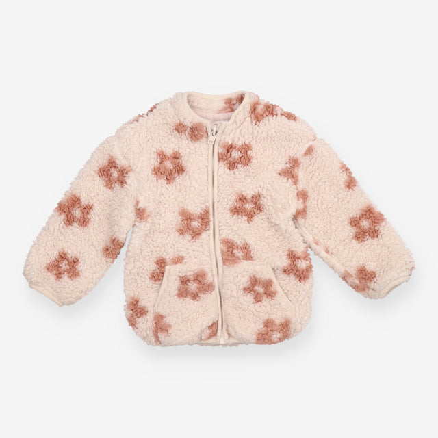 Cream Fleece Coat with Flowers