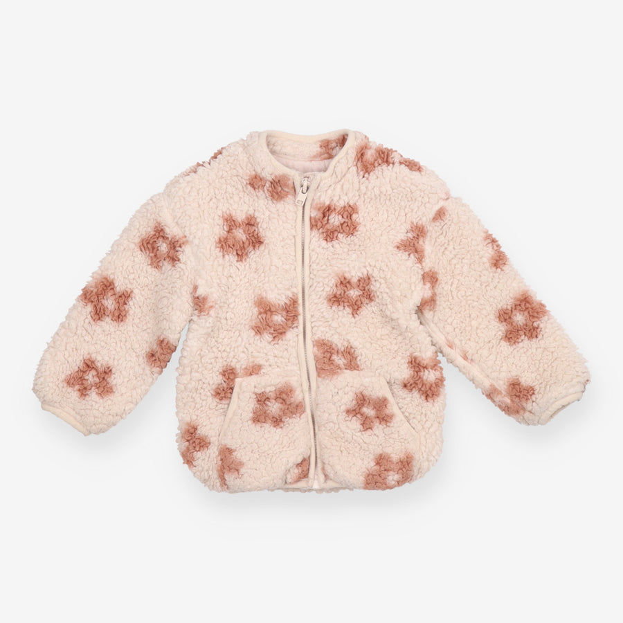 Cream Fleece Coat with Flowers
