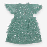 Party Dress Green Tuelle Silver Stars