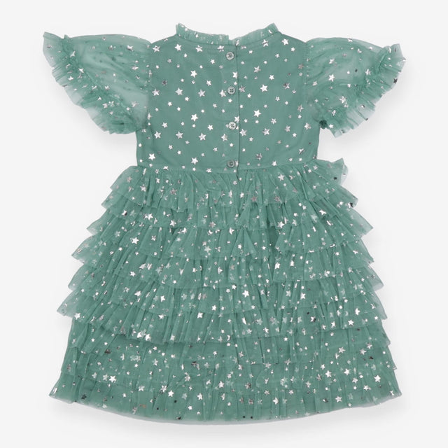 Party Dress Green Tuelle Silver Stars