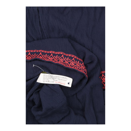 Embroidered Navy Strappy Midi Dress