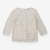 Cream High Neck Lace Top – Long Sleeve with Scallo
