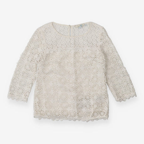 Cream High Neck Lace Top – Long Sleeve with Scallo