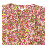 100% Silk Paisley Print V-Neck Blouse Pink