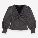 Top Black Silver Metallic Twist Front Sparkle