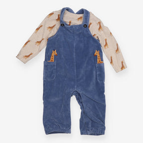 Dungaree set blue cord giraffe and T-shirt long sl