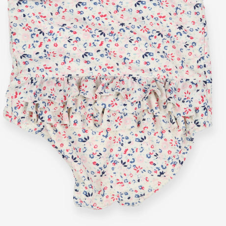 Swimsuit white with blue, pink and red florals