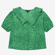 Green leopard petals collared blouse