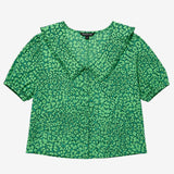 Green leopard petals collared blouse
