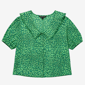 Green leopard petals collared blouse