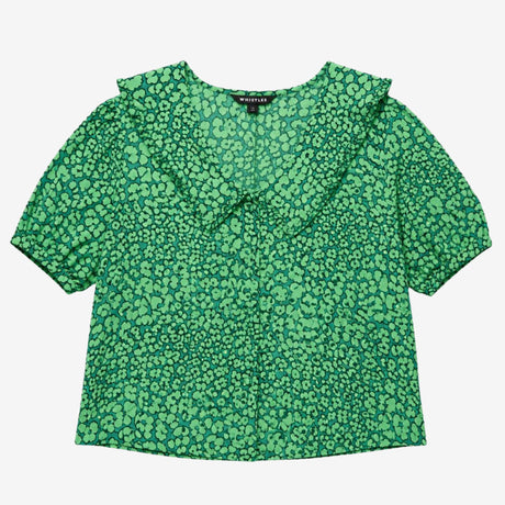 Green leopard petals collared blouse