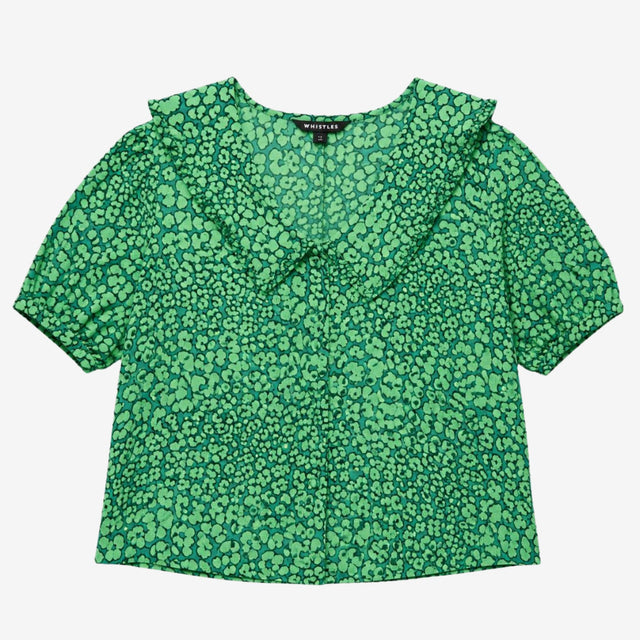 Green leopard petals collared blouse