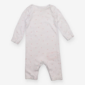 Sleepsuit footless white with pink hearts