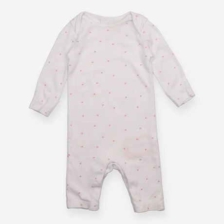 Sleepsuit footless white with pink hearts