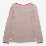 T-Shirt Long Sleeve Pink Lace Trim Striped