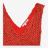 Red Polka Dot Sleeveless Jersey Wrap Style Dress