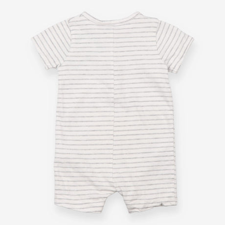 White and grey striped romper with red anchor