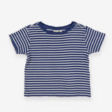Blue Striped T-shirt Shoulder Buttons