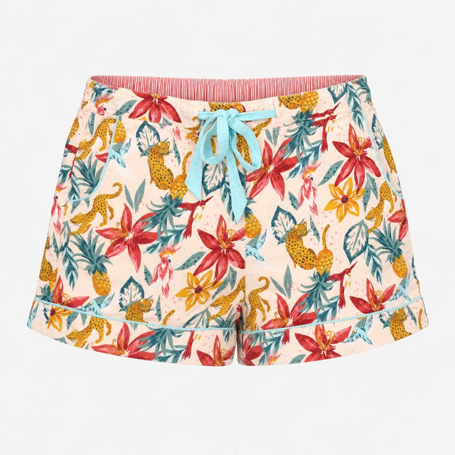 Pyjama Shorts Coral Pink Cream Tropical Leopard Pr