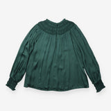 Green Smocked High Neck Long Sleeve Blouse