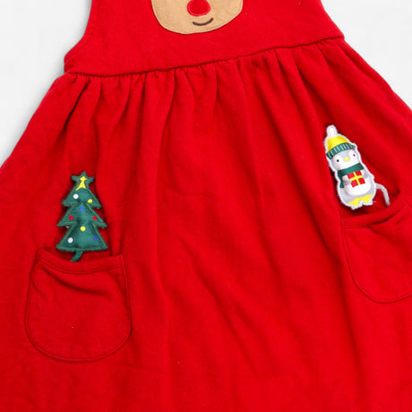 Dress Pinafore Red Rudolph Christmas Tree