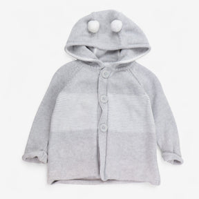 Cardigan Knit Hooded Grey and White with Buttons