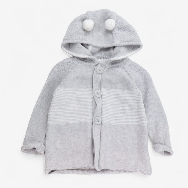 Cardigan Knit Hooded Grey and White with Buttons