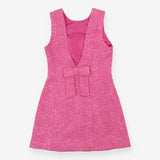 Pink Mini Dress with Bow Detail | Textured Deep V-