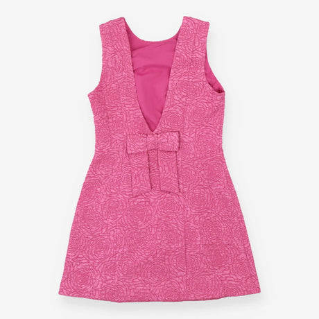 Pink Mini Dress with Bow Detail | Textured Deep V-