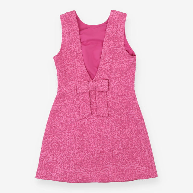 Pink Mini Dress with Bow Detail | Textured Deep V-